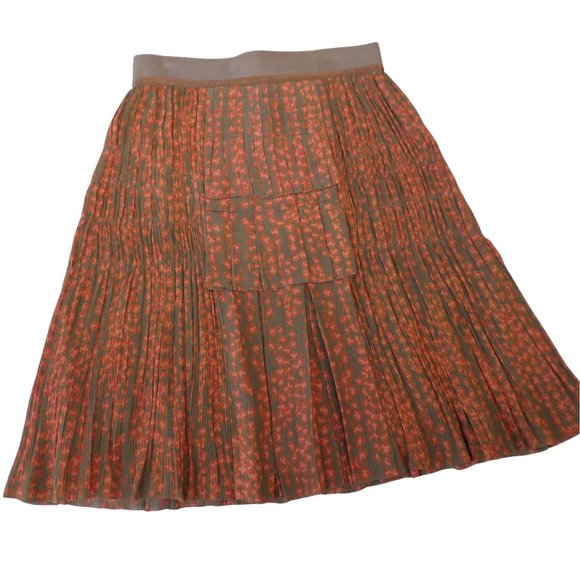 SiLK Express Design Studio Pleated Ruffle Layer Skirt Zip Back Orange Green 2 - Picture 4 of 8